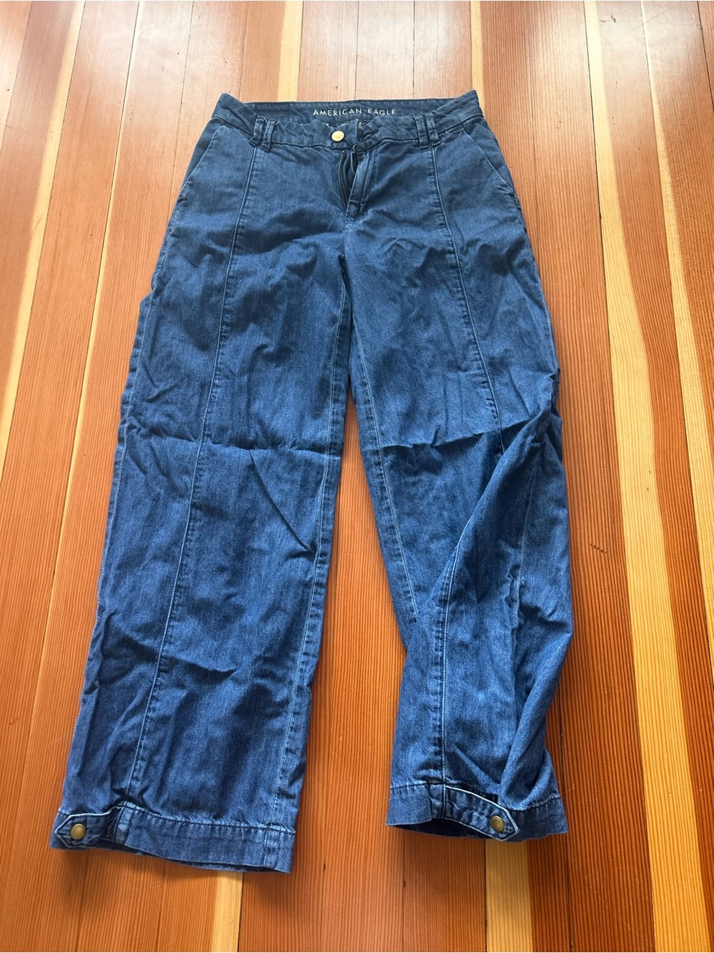 American Eagle Outfitters Women's Dark Blue Wide-Leg Denim Jeans